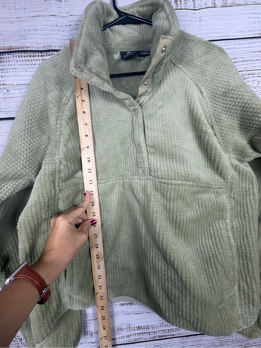 Spyder Women’s Sage Green Waffle Fleece Pullover Half Snap Pockets - Picture 8 of 9